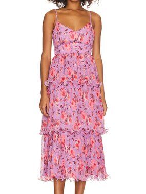 LIKELY Adriana Dress Size 2 | Orchid Multi Floral Tiered Midi | Revolve